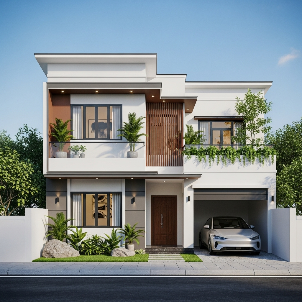 Nhà 1 tầng chữ L có gara – Hợp nhiều mệnh