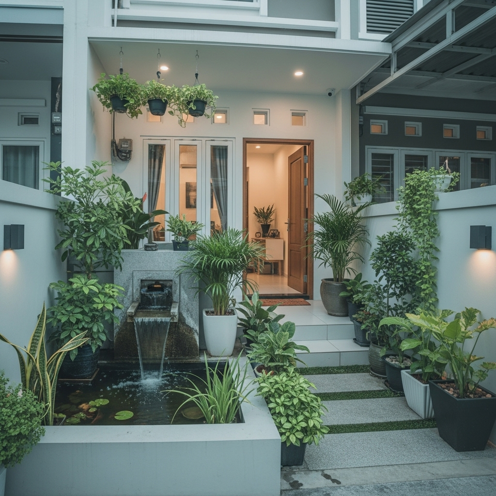 Tăng cường cây xanh và nước phía trước nhà