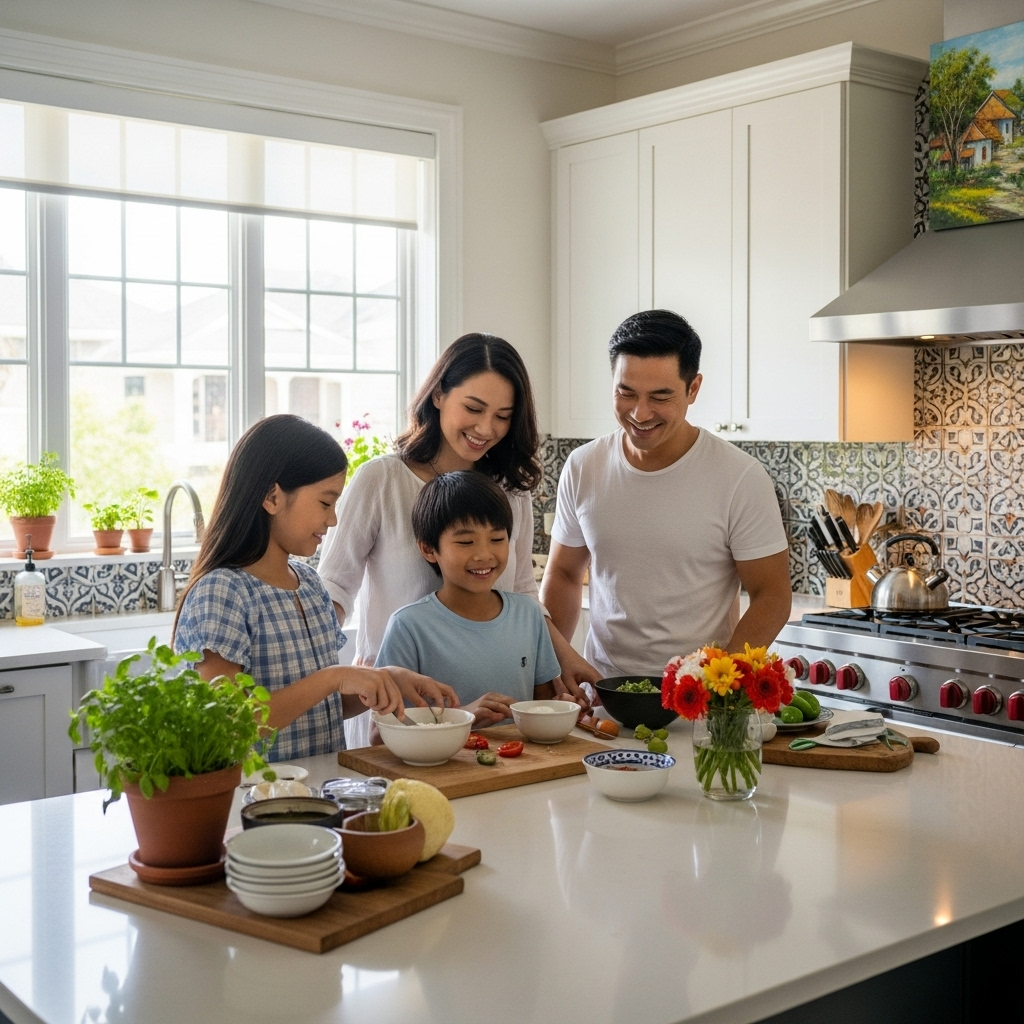 sức khỏe và hòa khí trong gia đình qua không gian bếp