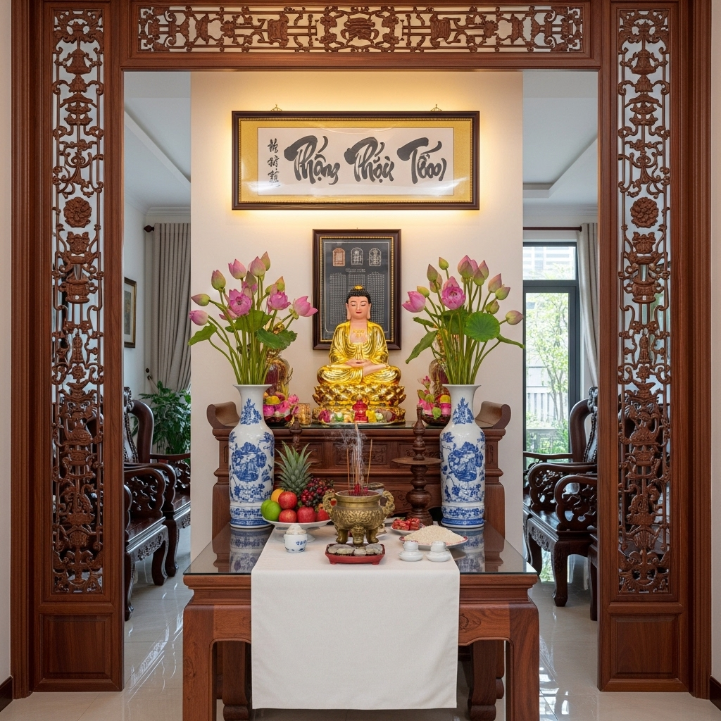 Phòng thờ tầng trệt – Thuận tiện nhưng cần bố trí hợp lý