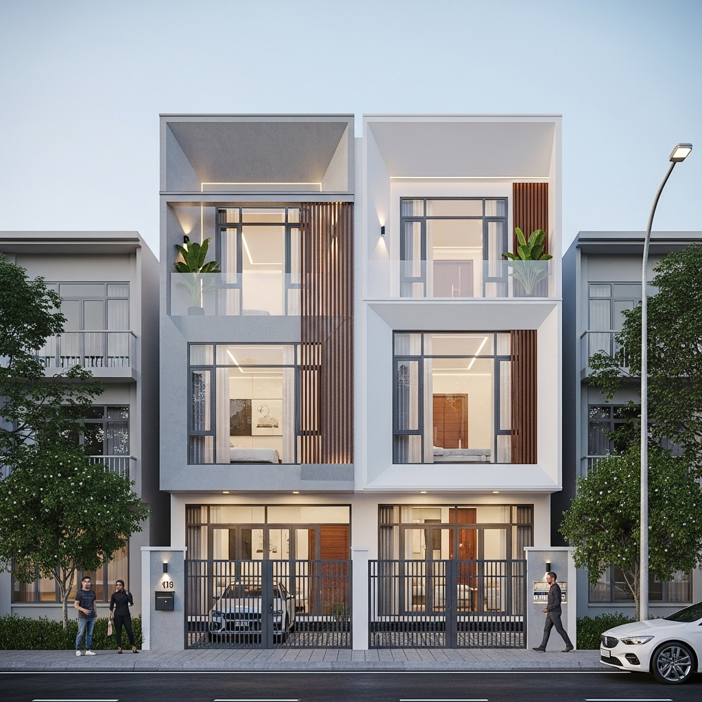 Mẫu mặt tiền nhà phố 2 tầng phong cách tối giản – Minimalist lên ngôi