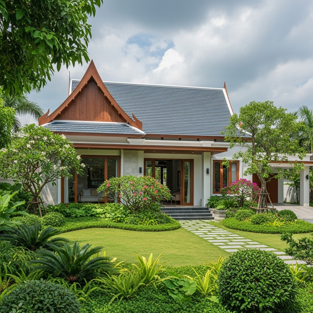 Mẫu nhà cấp 4 có gác lửng mái Thái