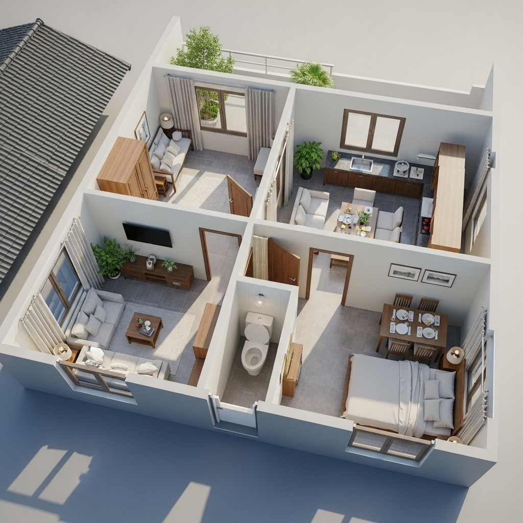 Lỗi 5 – Nhà vệ sinh đặt giữa nhà