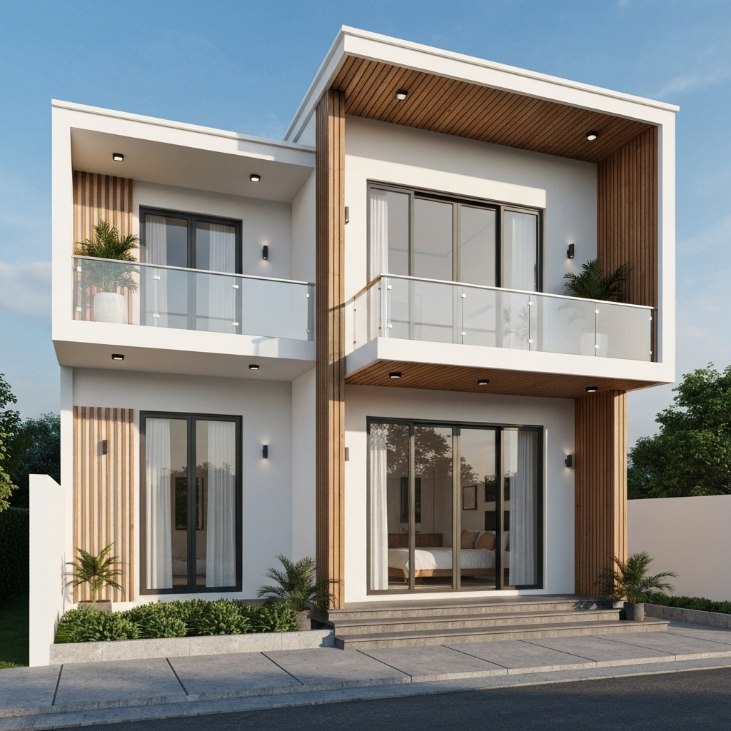 Gợi ý thiết kế nhà 2 tầng tối giản 2025