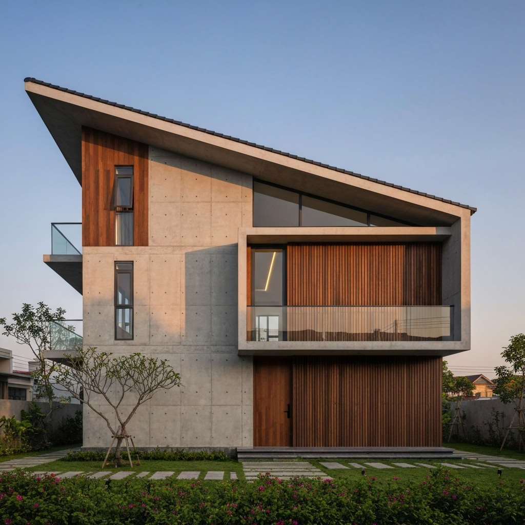 Nhà 2 tầng mái lệch