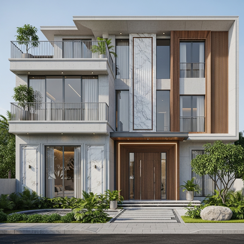 nhà tân cổ điển, Vật liệu kết hợp hiện đại