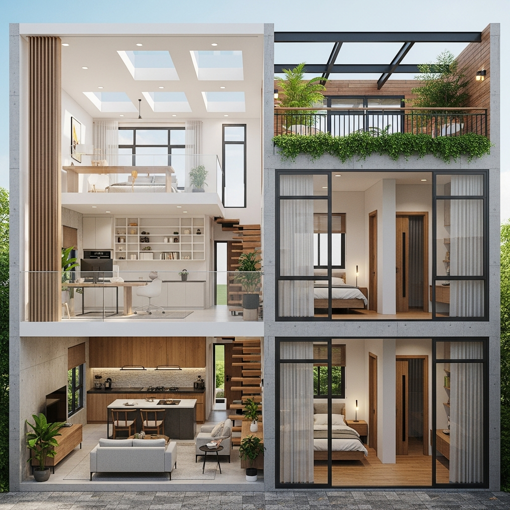 Thiết Kế Nhà Lệch Tầng Cho Nhà Ống 5x12