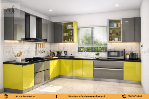 tủ bếp tone vàng