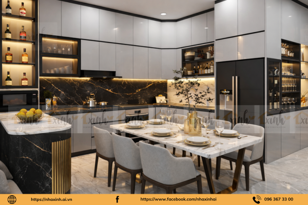 khu vực bếp Tone trắng