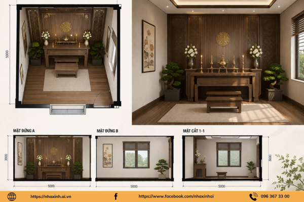 thiết kế nhà xinh cho khu vực phòng thờ